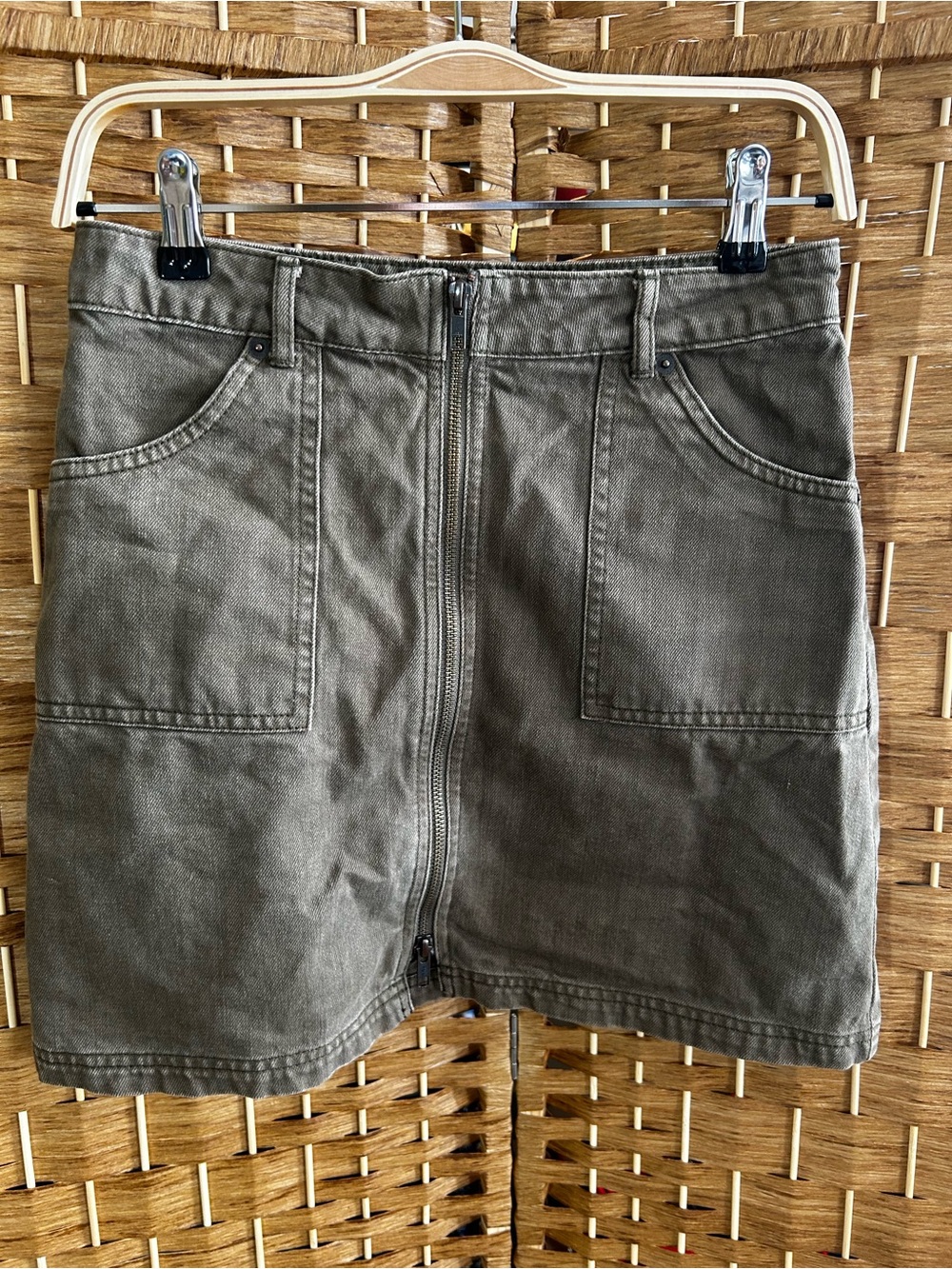 Jack Wills Olive Cotton Utility Mini Skirt Front Zip Size US 4